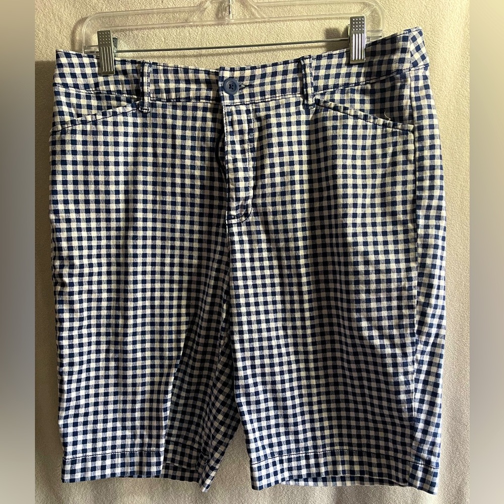 Lands’ End Women’s Blue Checkered Bermuda Shorts. Size 12